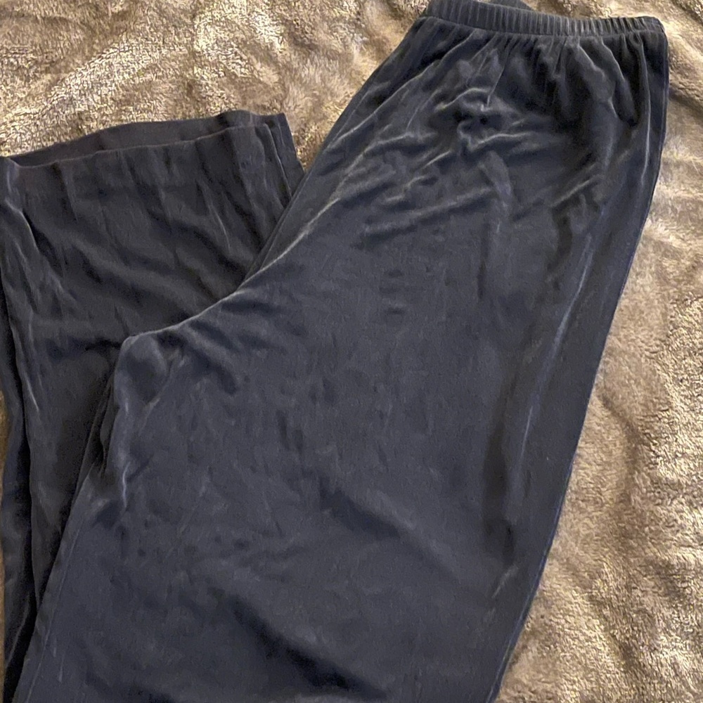 Straight leg stretch pants, blue green petite small